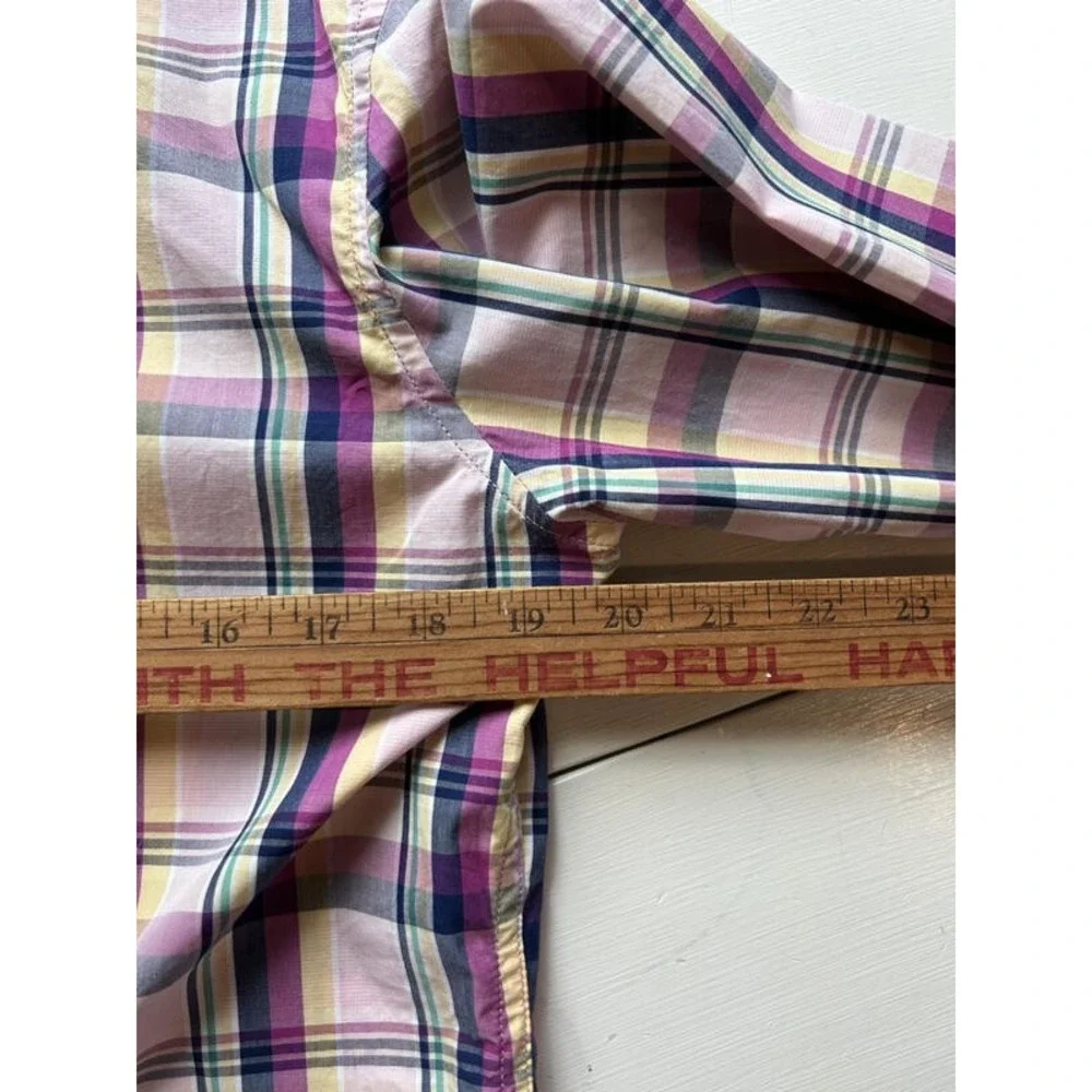 Banana Republic Luxe Stretch Poplin Grant Slim Shirt Pink Multi Plaid Button M